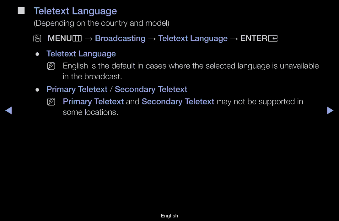 Samsung UA43M5100DKXXV, UA43M5100AKXXV, UA49M5100AKXXV, UA49M5000AKXXV manual Teletext Language 