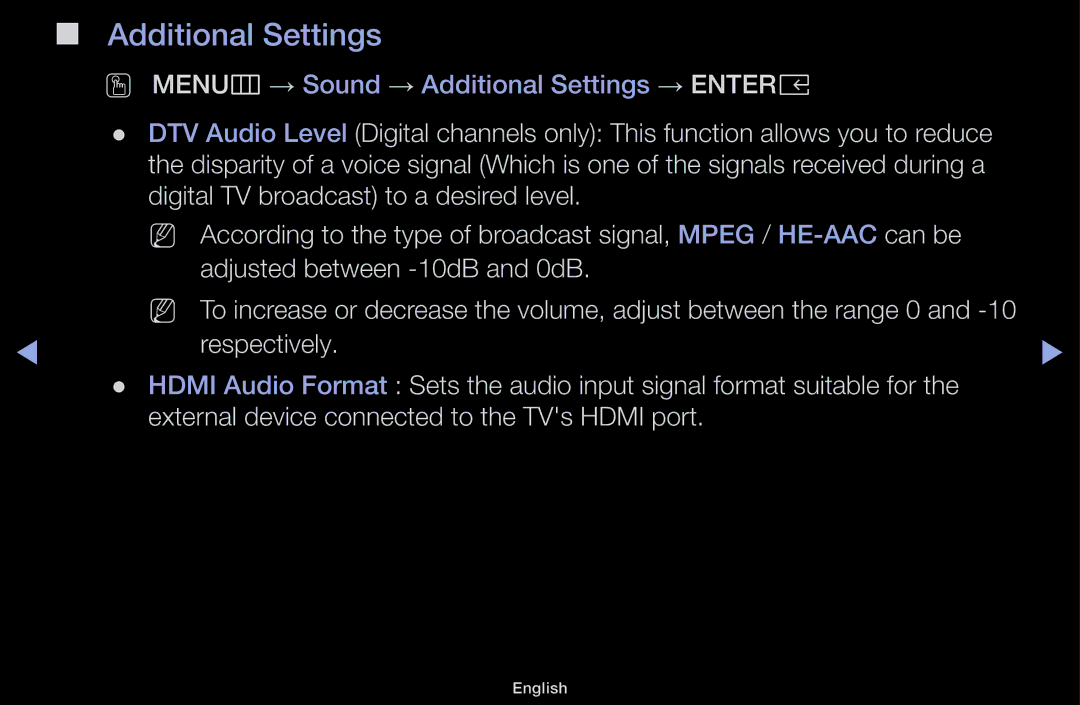 Samsung UA43M5100AKXXV, UA49M5100AKXXV, UA43M5100DKXXV, UA49M5000AKXXV manual Additional Settings 