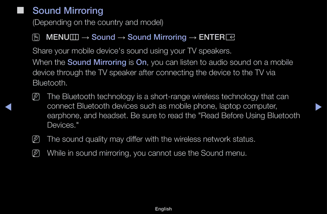 Samsung UA43M5100DKXXV, UA43M5100AKXXV, UA49M5100AKXXV, UA49M5000AKXXV manual Sound Mirroring 