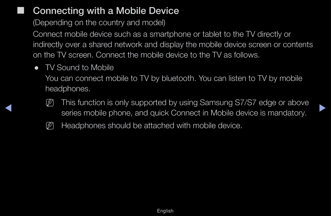 Samsung UA43M5100AKXXV, UA49M5100AKXXV, UA43M5100DKXXV, UA49M5000AKXXV manual Connecting with a Mobile Device 