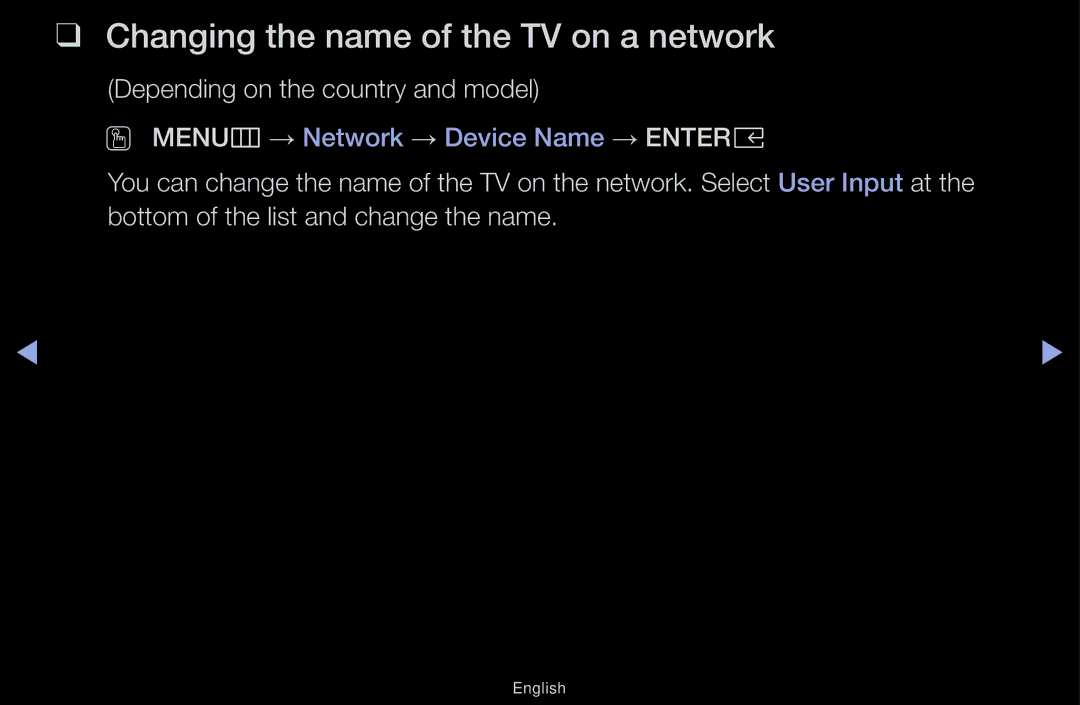 Samsung UA43M5100AKXXV, UA49M5100AKXXV, UA43M5100DKXXV, UA49M5000AKXXV manual Changing the name of the TV on a network 