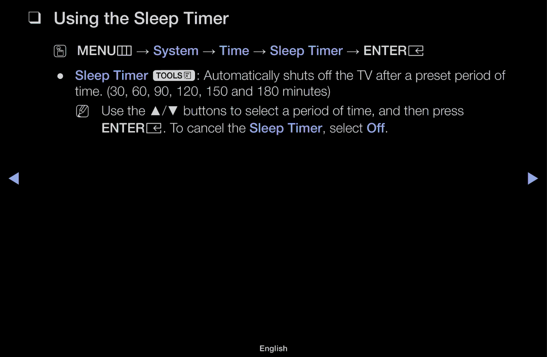 Samsung UA49M5100AKXXV, UA43M5100AKXXV, UA43M5100DKXXV, UA49M5000AKXXV manual Using the Sleep Timer 