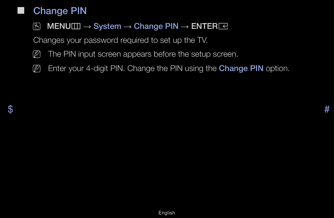 Samsung UA49M5100AKXXV, UA43M5100AKXXV, UA43M5100DKXXV, UA49M5000AKXXV manual Change PIN 