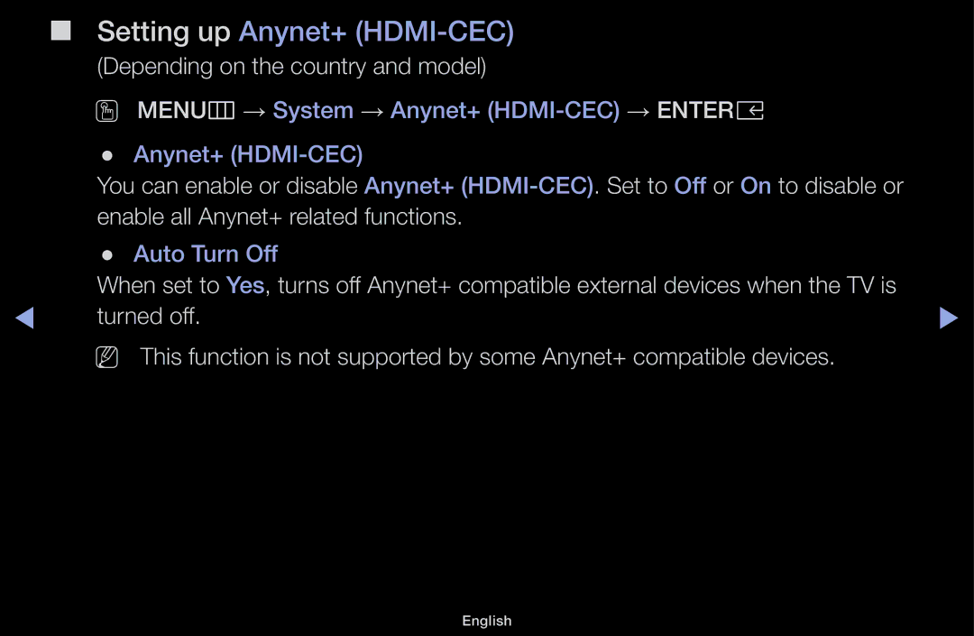 Samsung UA43M5100DKXXV, UA43M5100AKXXV, UA49M5100AKXXV, UA49M5000AKXXV manual Setting up Anynet+ HDMI-CEC 