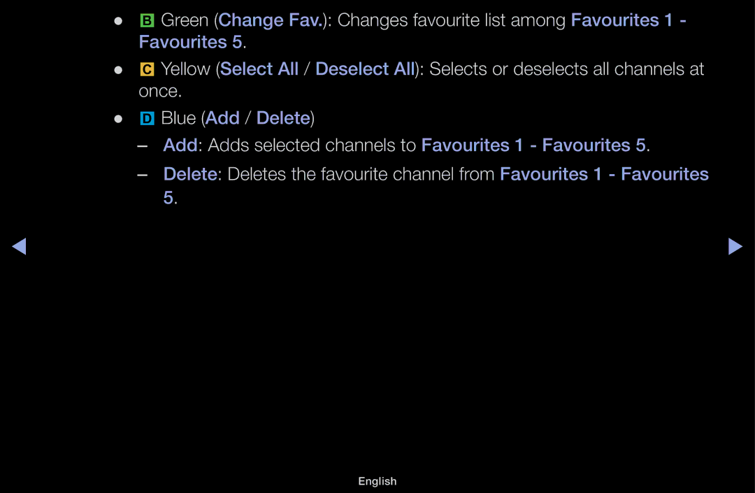 Samsung UA43M5100ARXUM manual Green Change Fav. Changes favourite list among Favourites 