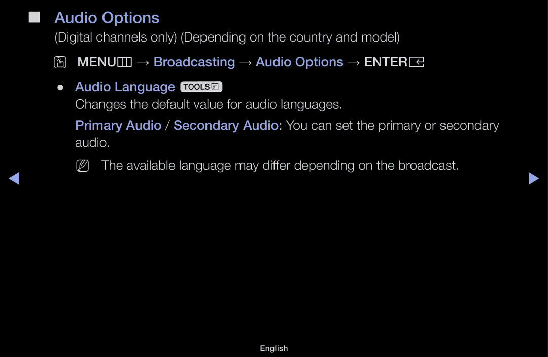 Samsung UA43M5100ARXUM manual Audio Options 