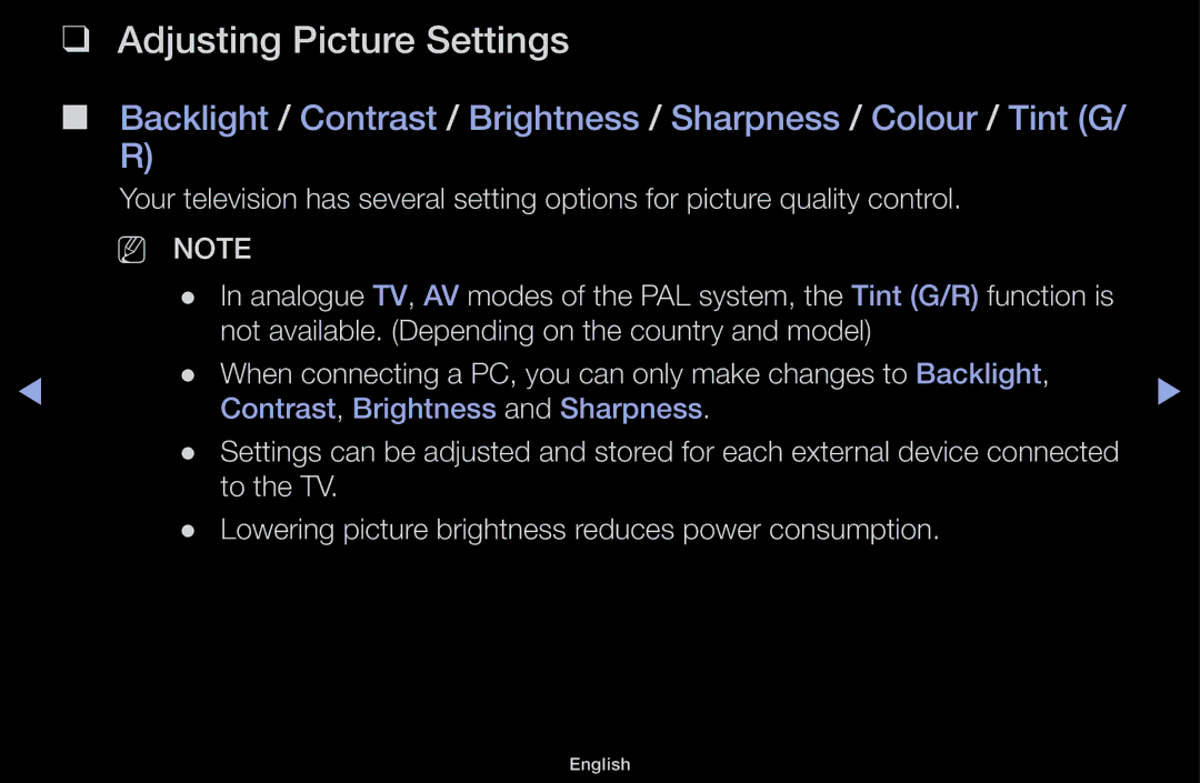 Samsung UA43M5100ARXUM manual Adjusting Picture Settings, NN Note 