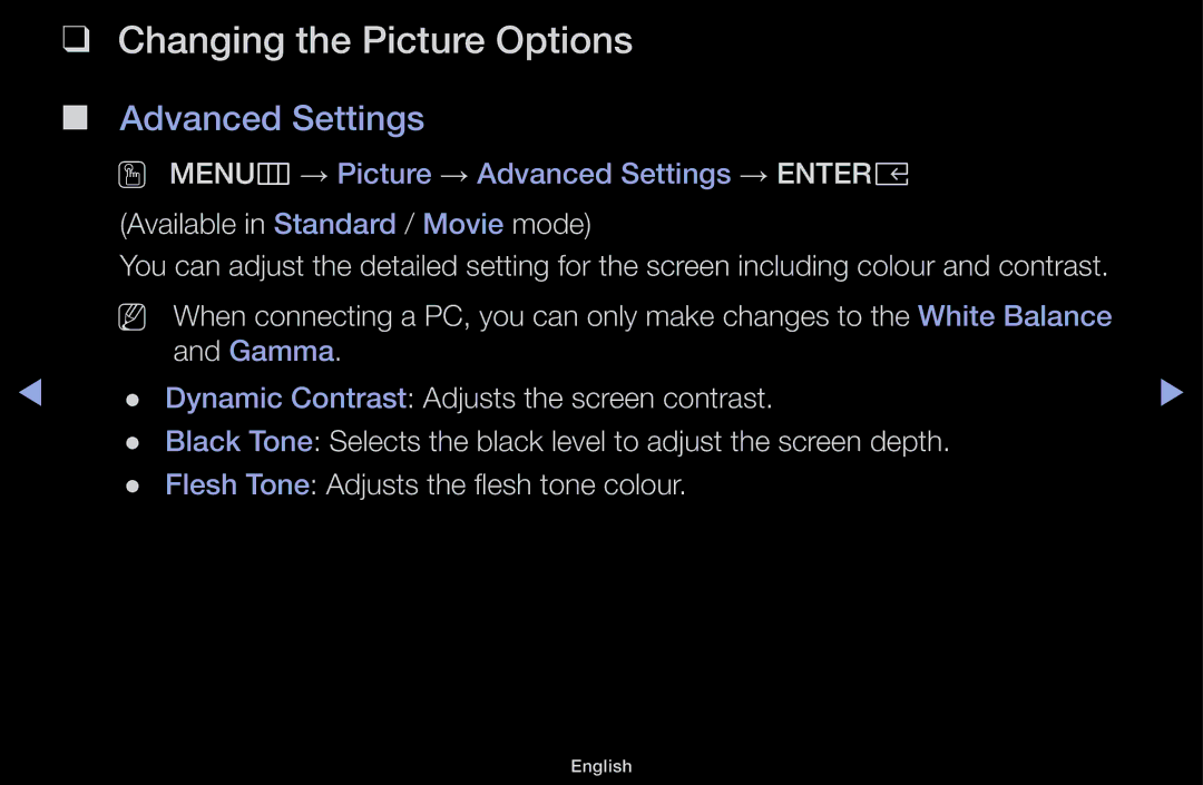 Samsung UA43M5100ARXUM manual Changing the Picture Options, Advanced Settings 