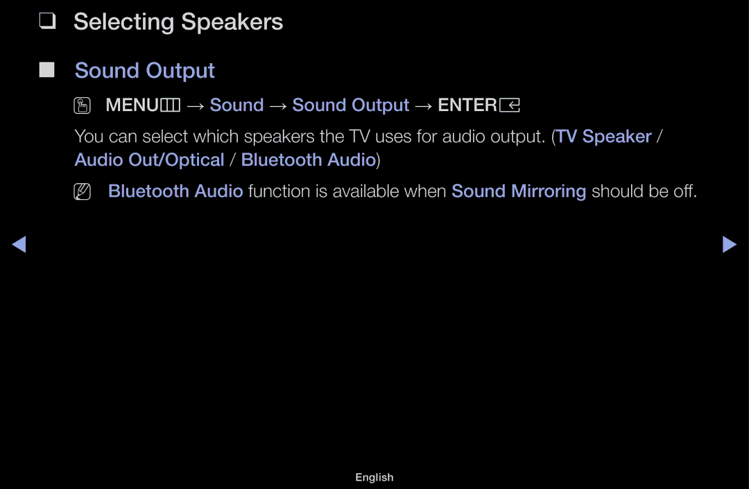 Samsung UA43M5100ARXUM manual Selecting Speakers, Sound Output 