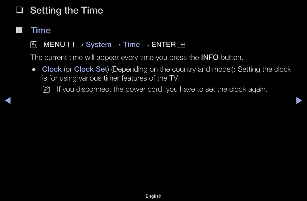 Samsung UA43M5100ARXUM manual Setting the Time 