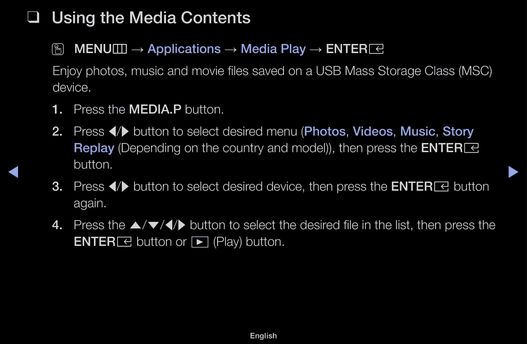 Samsung UA43M5100ARXUM manual Using the Media Contents 