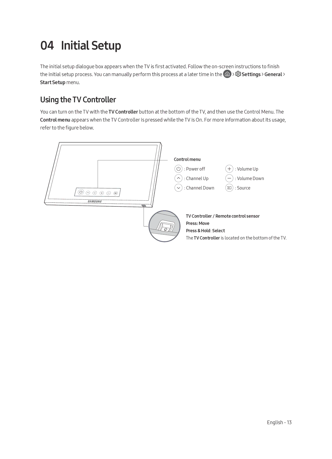 Samsung UA43MU6400KXXV manual Initial Setup, Using the TV Controller 