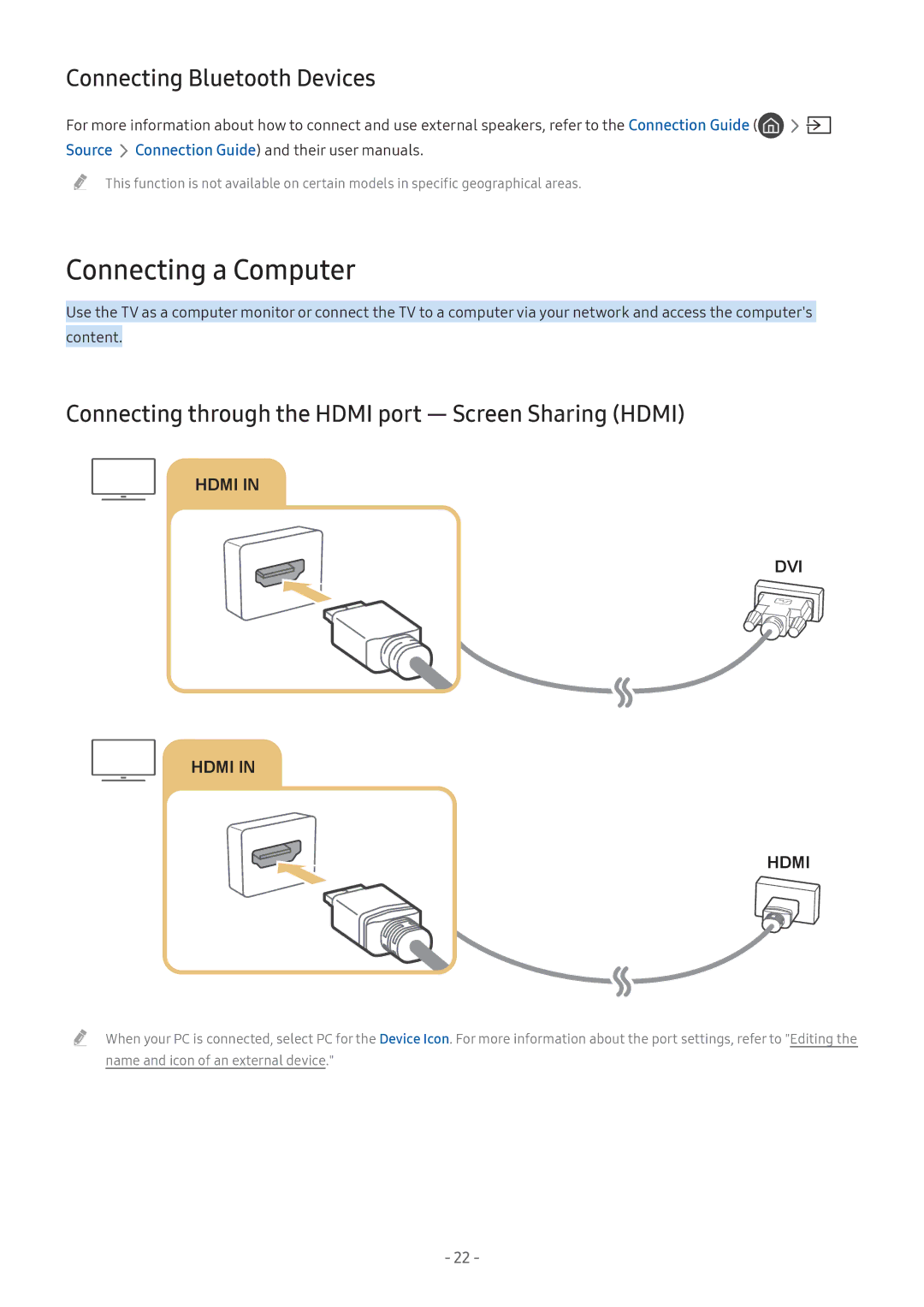 Samsung QA65Q8CAMRXUM, UA43MU7000RXUM, UA82MU8000RXUM, QA65Q7FAMRXUM Connecting a Computer, Connecting Bluetooth Devices 