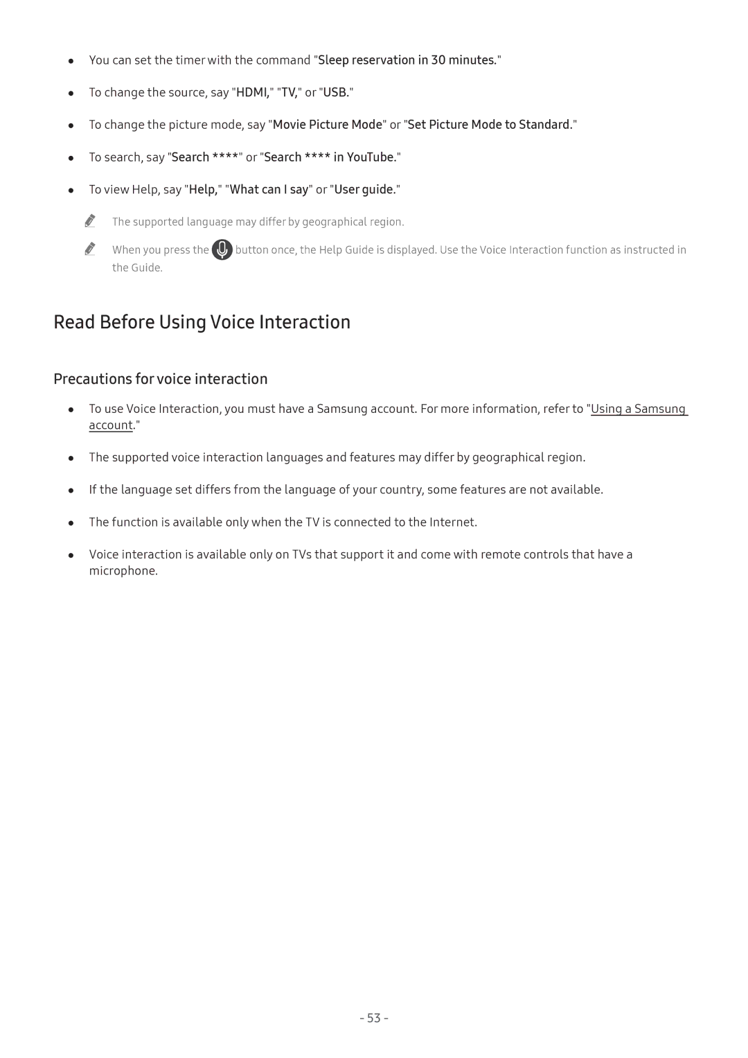 Samsung QA88Q9FAMRXUM, UA43MU7000RXUM, UA82MU8000RXUM, QA65Q7FAMRXUM, QA75Q7FAMRXUM manual Read Before Using Voice Interaction 