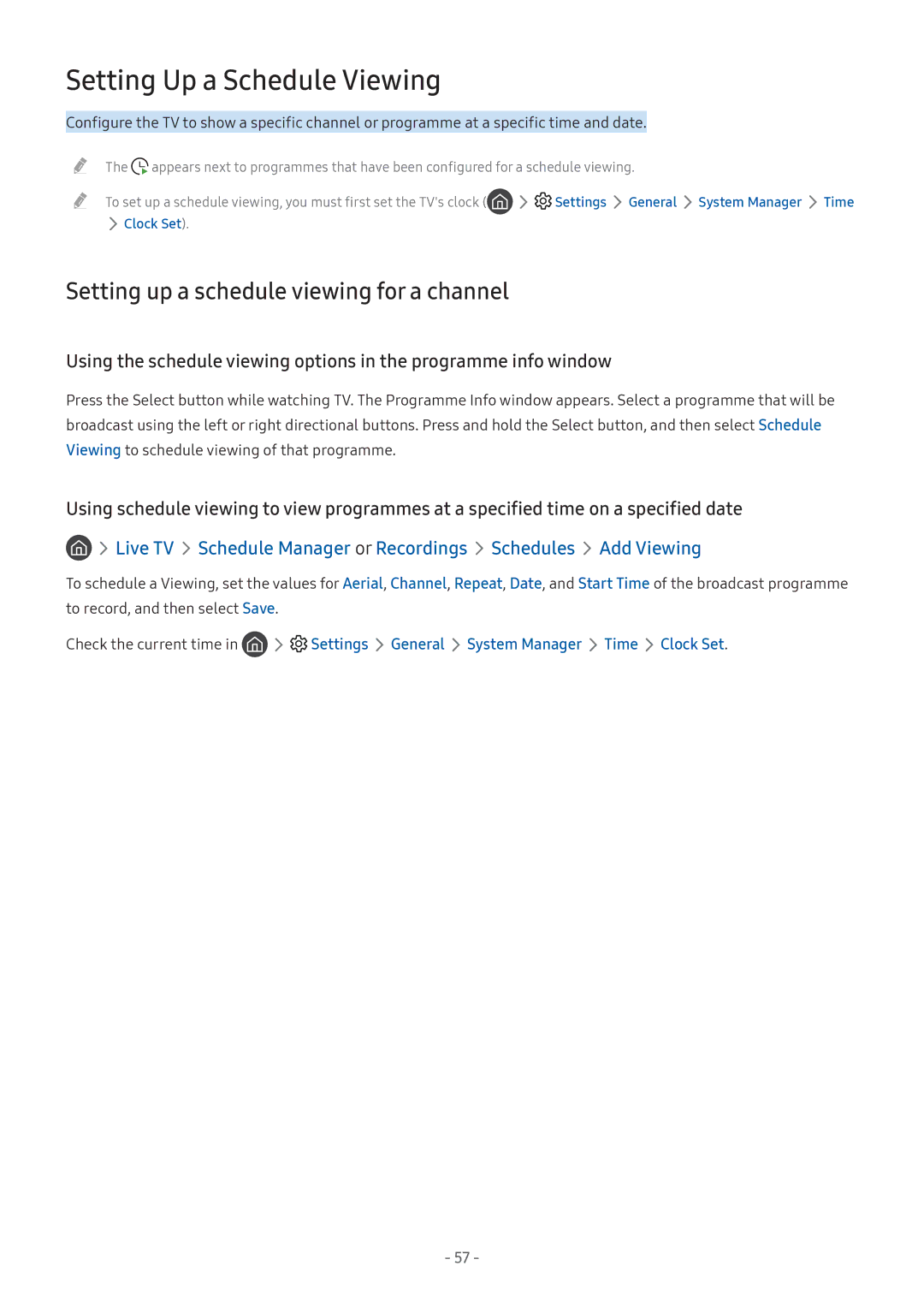 Samsung QA75Q8CAMRXUM, UA43MU7000RXUM manual Setting Up a Schedule Viewing, Setting up a schedule viewing for a channel 