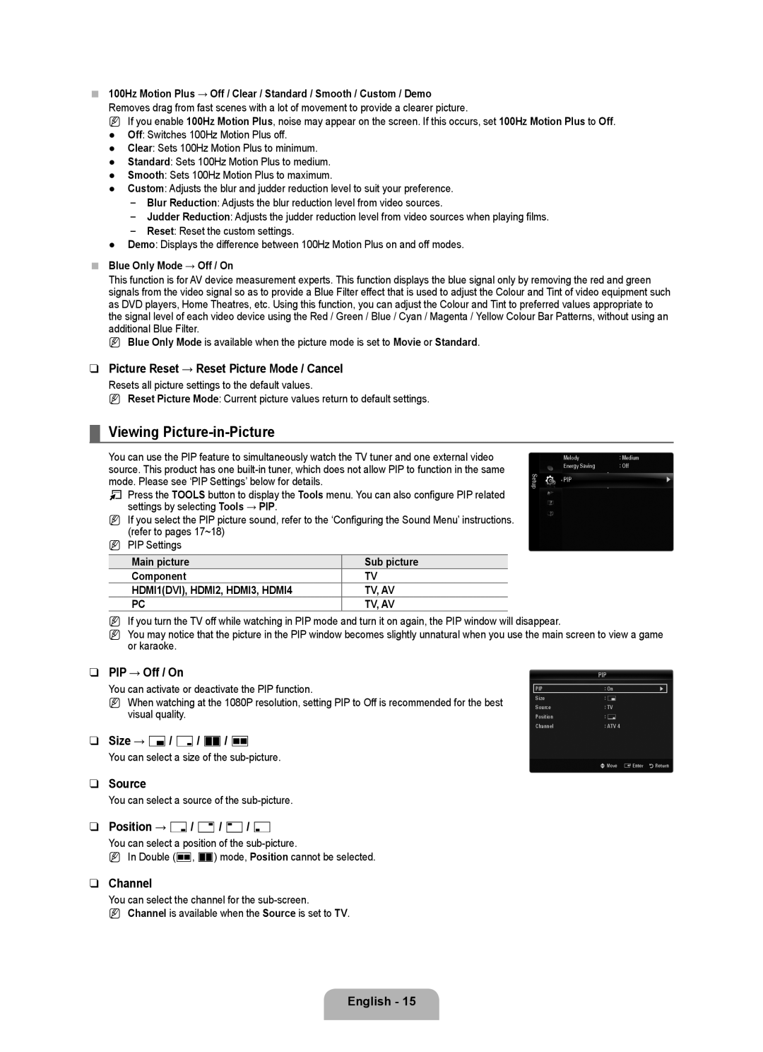 Samsung UA32B6000VRSSK, UA46B6000VRXUM, UA46B6000VRXZN, UA32B6000VRXSQ, UA32B6000VRXZN manual Viewing Picture-in-Picture 