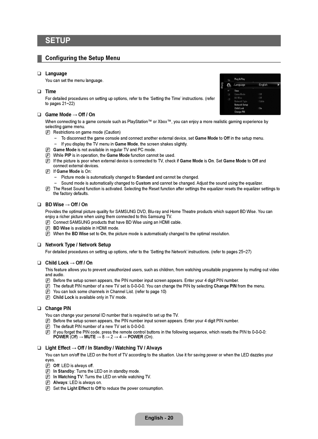 Samsung UA55B7000, UA46B7000, UA40B7000 user manual Configuring the Setup Menu 