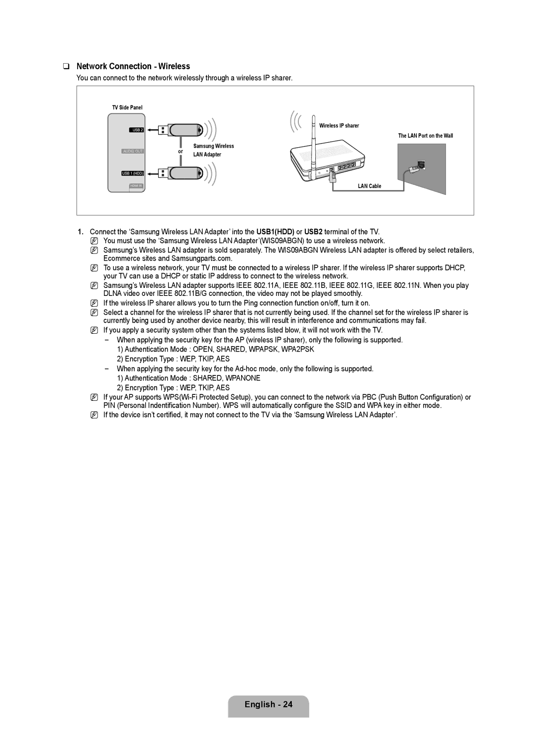 Samsung UA40B7000, UA46B7000, UA55B7000 user manual Network Connection Wireless 