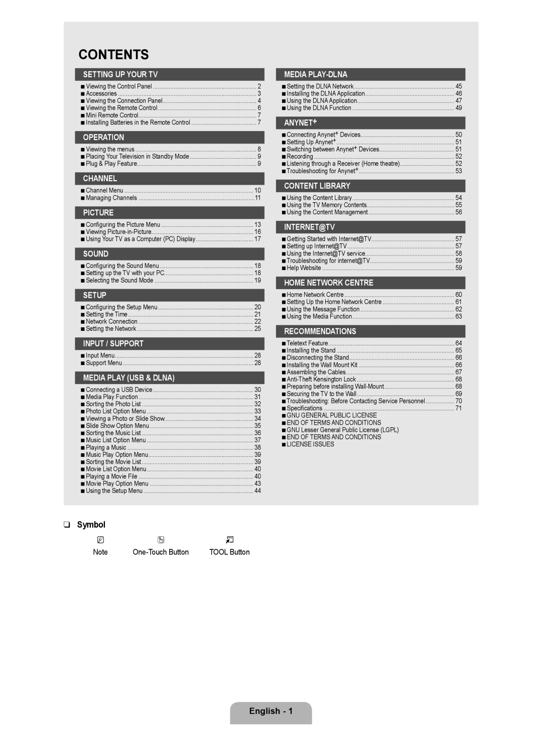 Samsung UA46B7000, UA55B7000, UA40B7000 user manual Contents 