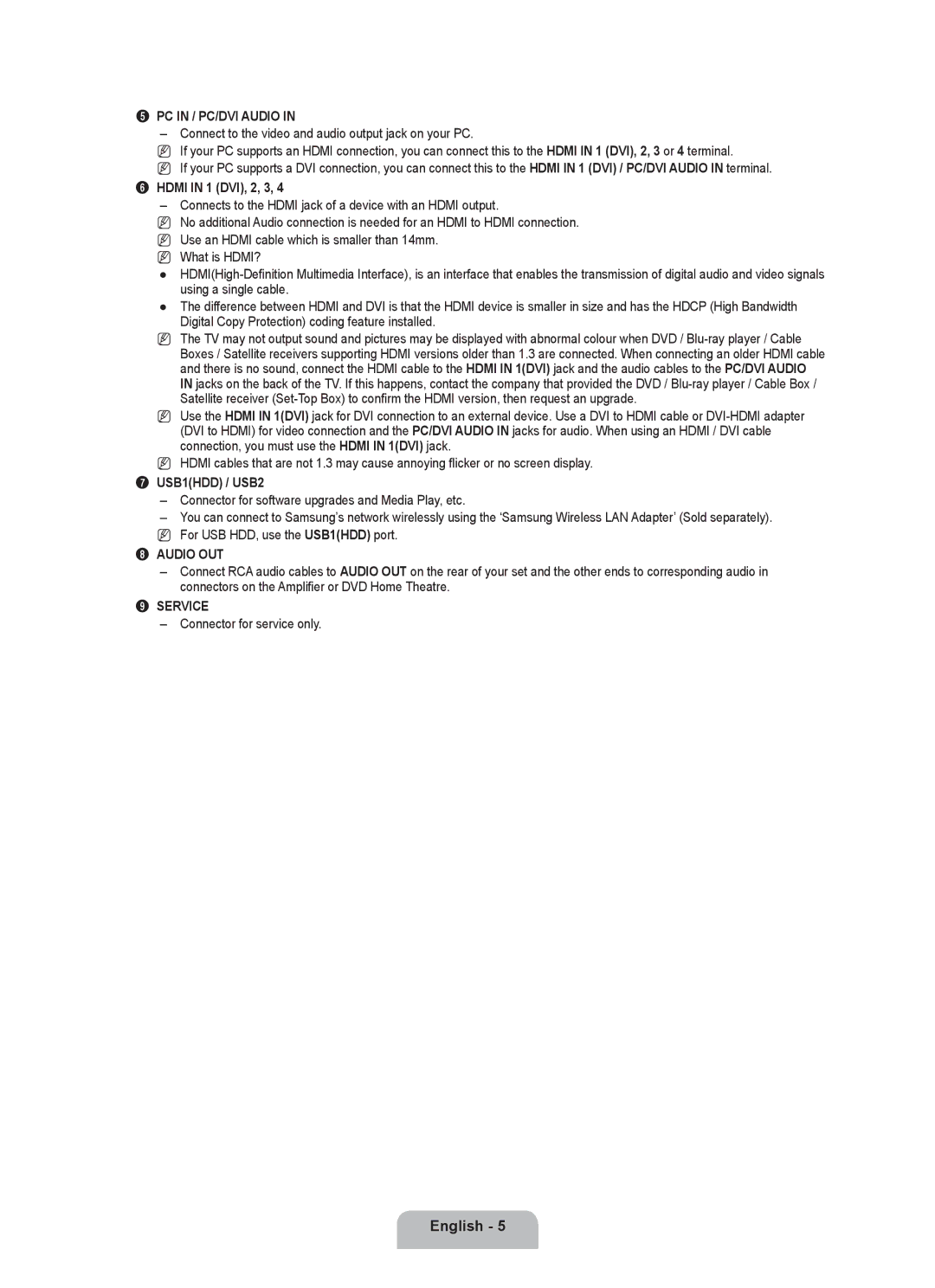 Samsung UA55B7000, UA46B7000, UA40B7000 user manual Hdmi in 1 DVI, 2, 3, USB1HDD / USB2, Connector for service only 