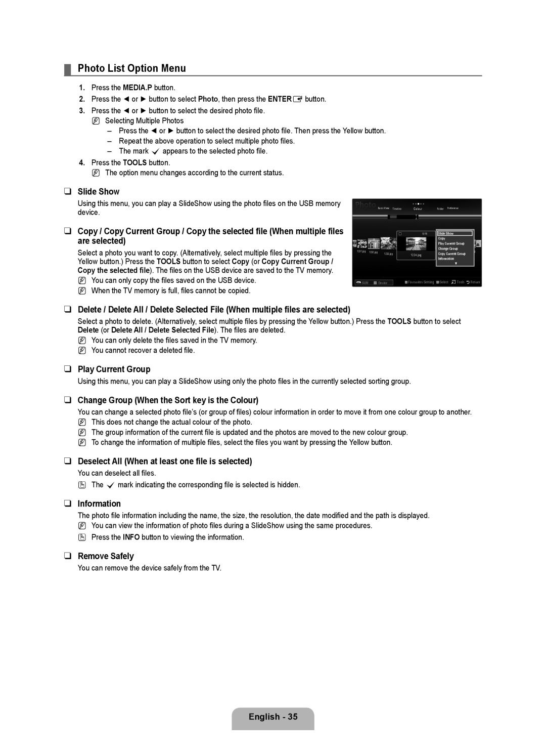 Samsung UA46B7000WMXXS manual Photo List Option Menu 