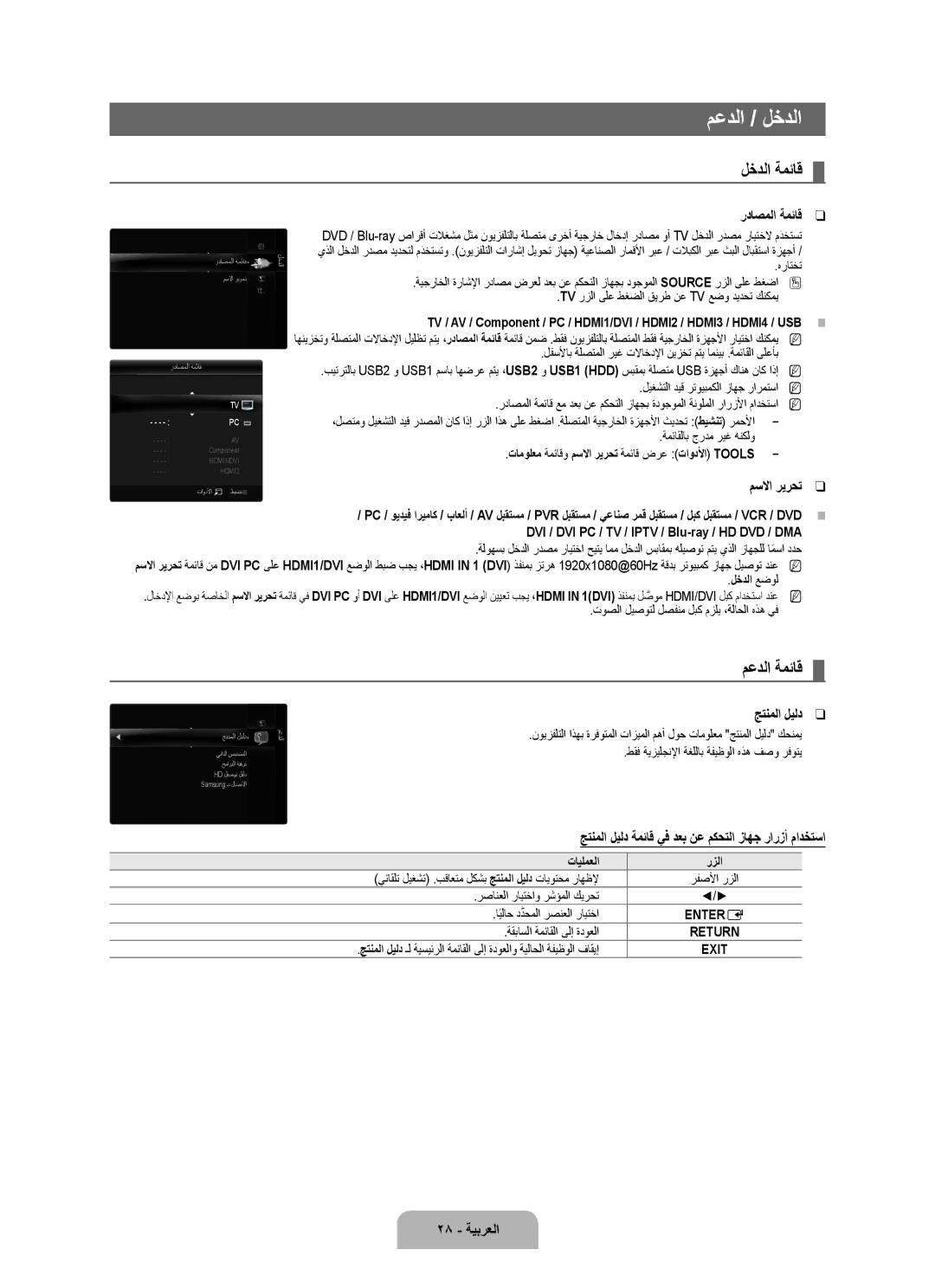 Samsung UA55B7000WRXHC, UA46B7000WRXSQ, UA40B7000WRXUM, UA55B7000WRXZN manual معدلا / لخدلا, لخدلا ةمئاق, معدلا ةمئاق 