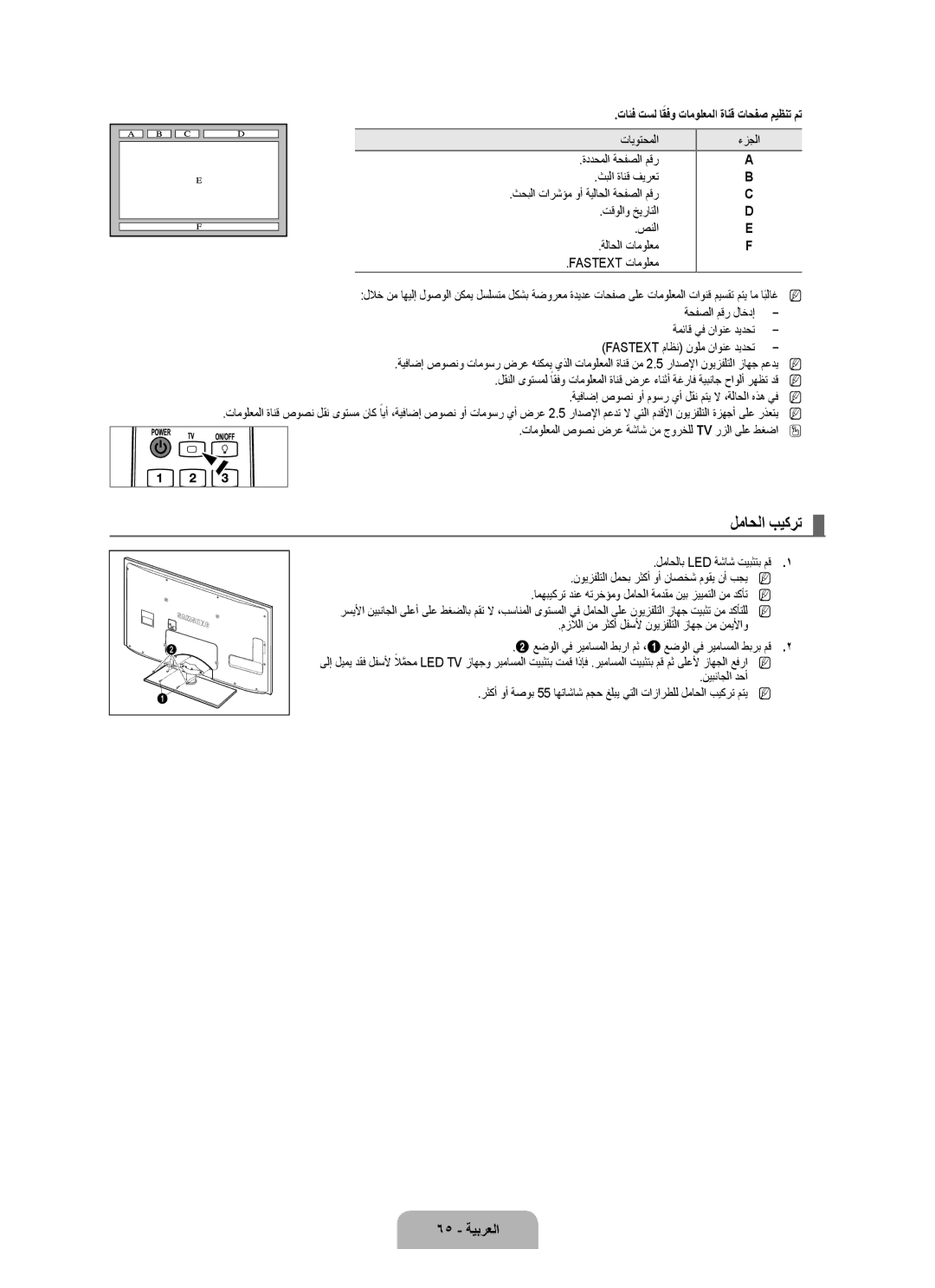 Samsung UA55B7000WRXSV, UA46B7000WRXSQ لماحلا بيكرت, 65 ةيبرعلا, تايوتحملا, مزلالا نم رثكأ لفسلأ نويزفلتلا زاهج نم نميلأاو 