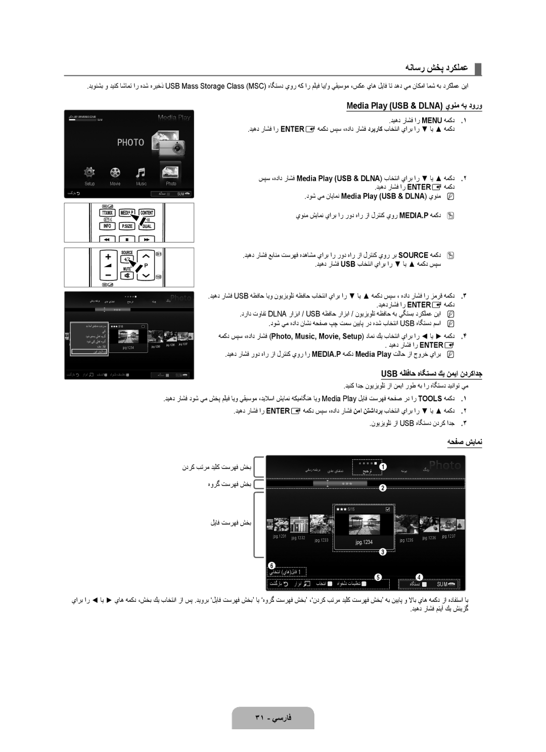 Samsung UA46B7000WRXHC هناسر شخپ دركلمع, Media Play USB & Dlna يونم هب دورو, Usb هظفاح هاگتسد كي نميا ندركادج, هحفص شيامن 