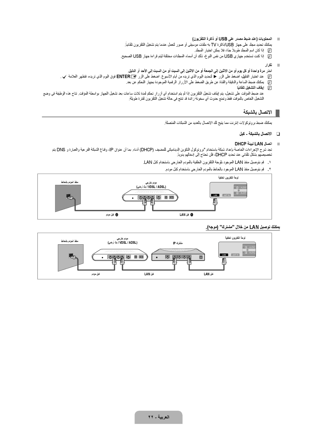 Samsung UA55B8000XRXSV, UA46B8000XRXSV, UA46B8000XRXUM, UA55B8000XRXHC, UA55B8000XRXXA لبك ةكبشلاب لاصتلاا, 22 ةيبرعلا 