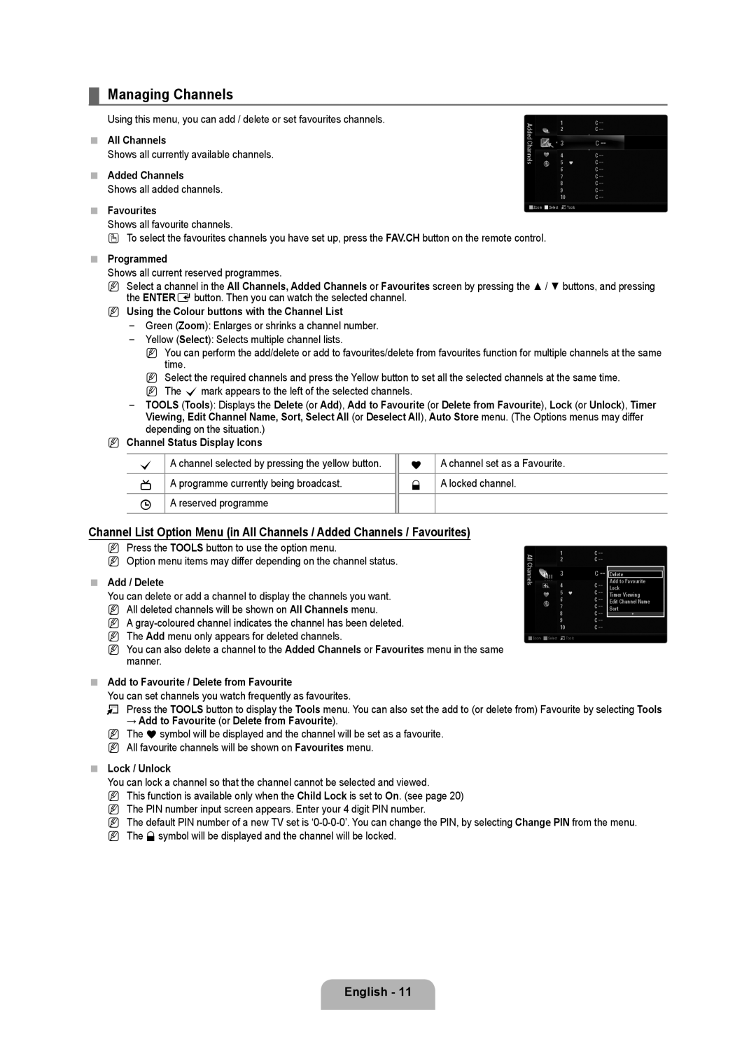 Samsung UA46B8000XRXXV, UA46B8000XRXSV, UA46B8000XRXUM, UA55B8000XRXHC, UA55B8000XRXXA, UA46B8000XRSHD manual Managing Channels 