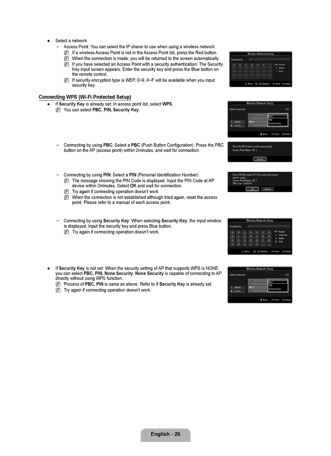 Samsung UA46B8000XRXXV, UA46B8000XRXSV, UA46B8000XRXUM manual Connecting WPS Wi-Fi Protected Setup, Select a network 