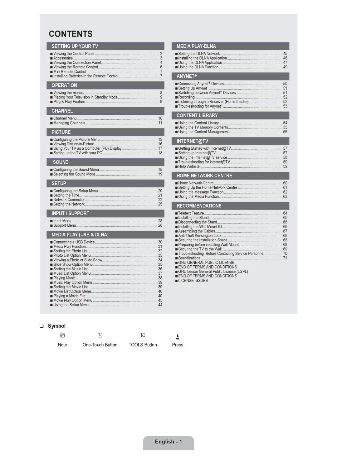 Samsung UA55B8000XRXXA, UA46B8000XRXSV, UA46B8000XRXUM, UA55B8000XRXHC, UA46B8000XRSHD, UA55B8000XRXSQ, UA55B8000XRXUM Contents 