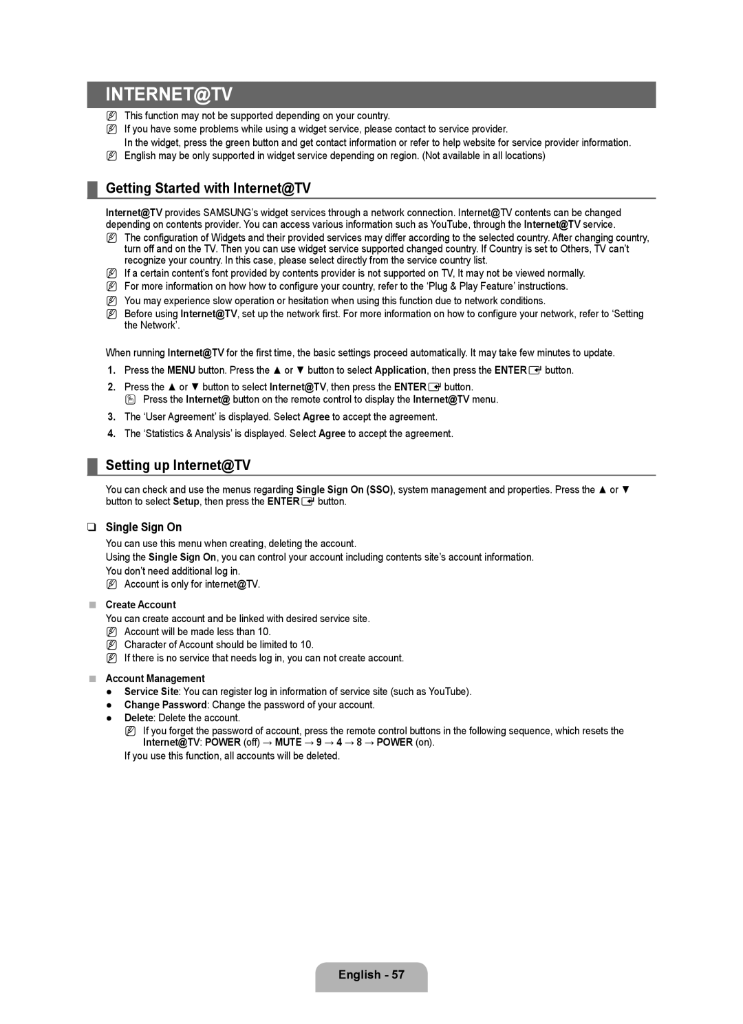 Samsung UA55B8000XRXXV manual Internet@Tv, Getting Started with Internet@TV, Setting up Internet@TV, Single Sign On 