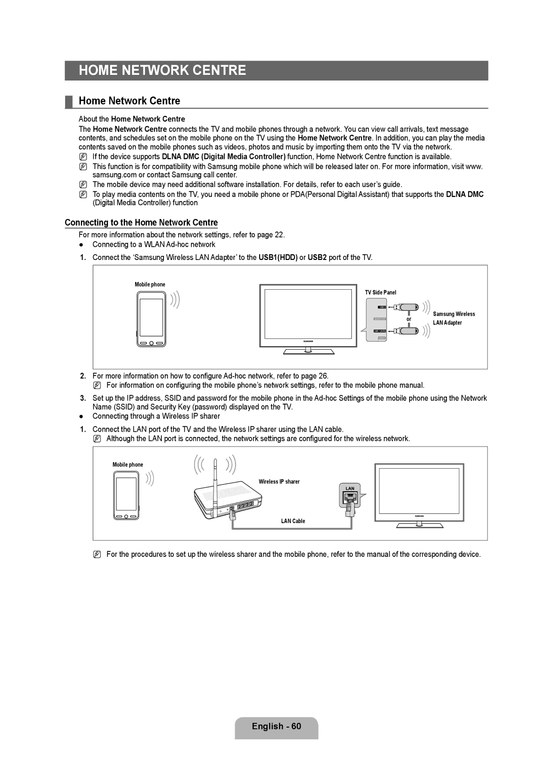 Samsung UA55B8000XRXHC, UA46B8000XRXSV manual Connecting to the Home Network Centre, About the Home Network Centre 