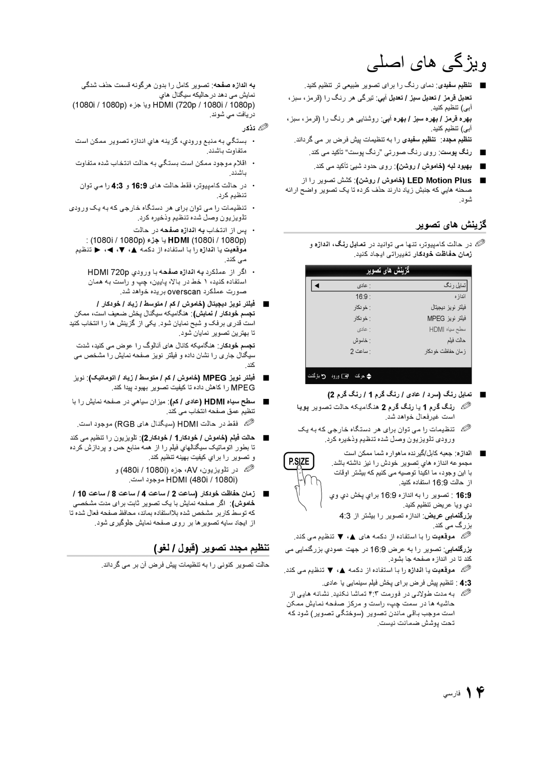 Samsung UA46C5000QRXZN, UA46C5000QRXUM manual ریوصت یاه شنیزگ, راکدوخ / دایز / طسوتم / مک / شوماخ لاتیجید زیون رتلیف 