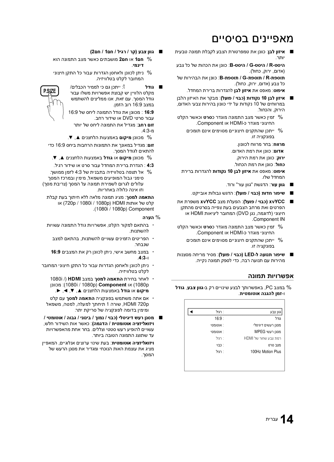 Samsung UA40C6200URXSQ, UA46C6200URXSQ, UA55C6200URXSQ manual הנומת תויורשפא 