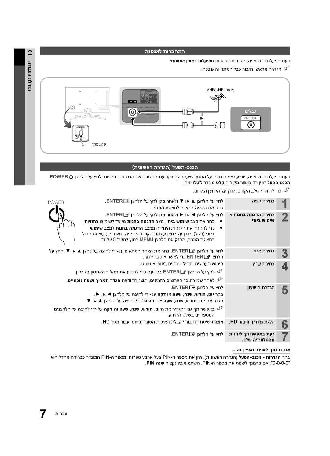 Samsung UA55C6200URXSQ manual הנטנאל תורבחתה, תינושאר הרדגה לעפה-סנכה, יתיב שומיש, ךלש היזיוולטהמ, הז ןייפאמ ספאל ךנוצרב םא 