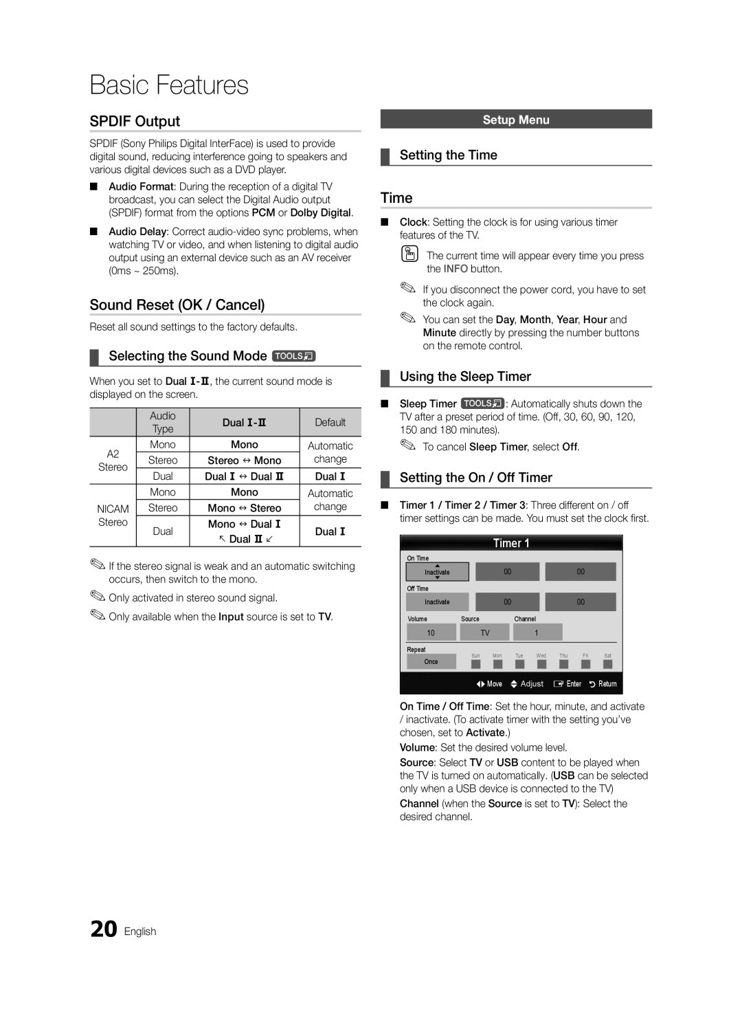 Samsung UA55C8000XRSHD, UA46C8000XRXUM, UA65C8000XRXHC, UA65C8000XRXUM manual Spdif Output, Sound Reset OK / Cancel, Time 