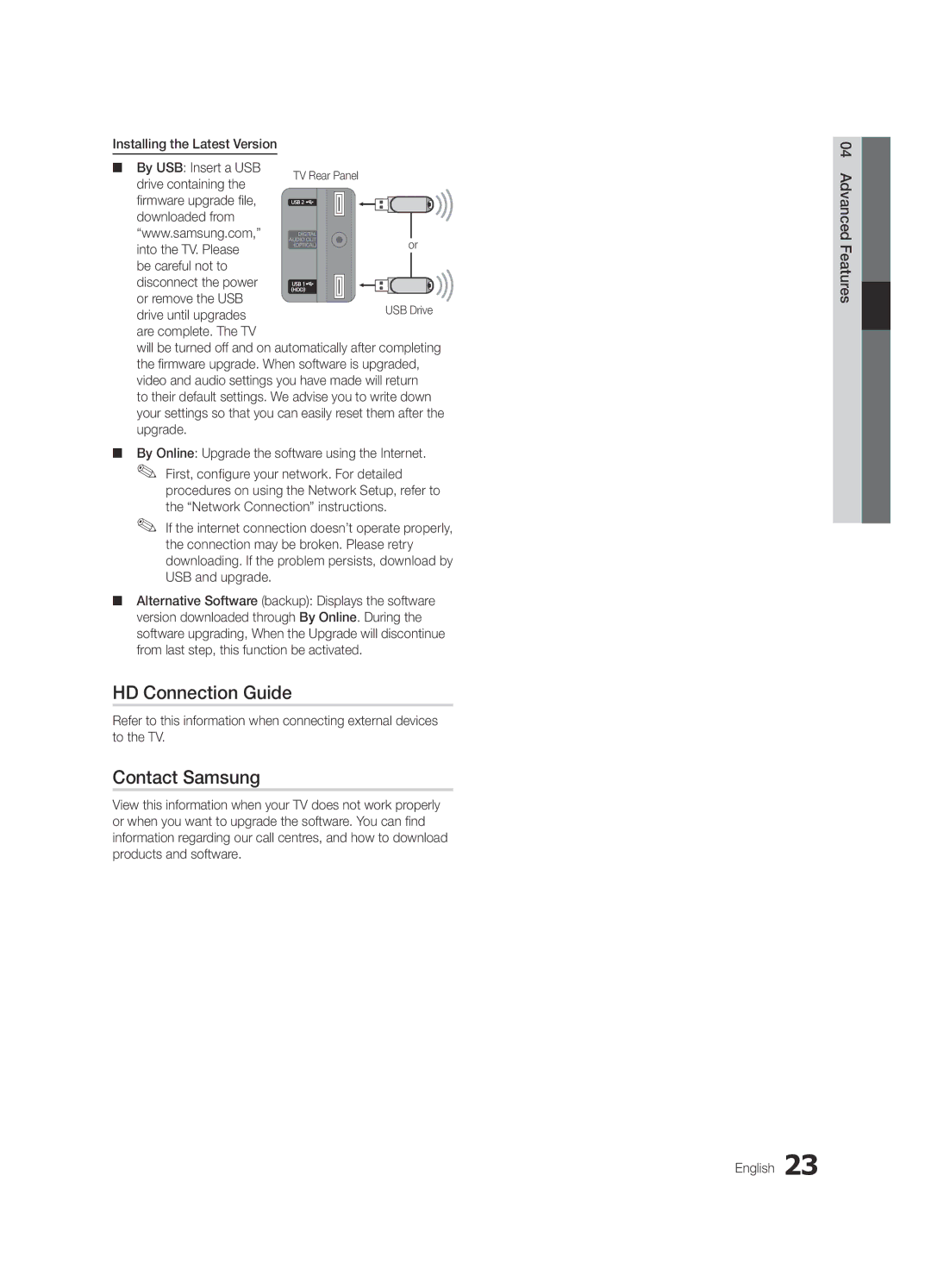 Samsung UA65C8000XRXTW, UA46C8000XRXUM manual HD Connection Guide, Contact Samsung, Into the TV. Please be careful not to 