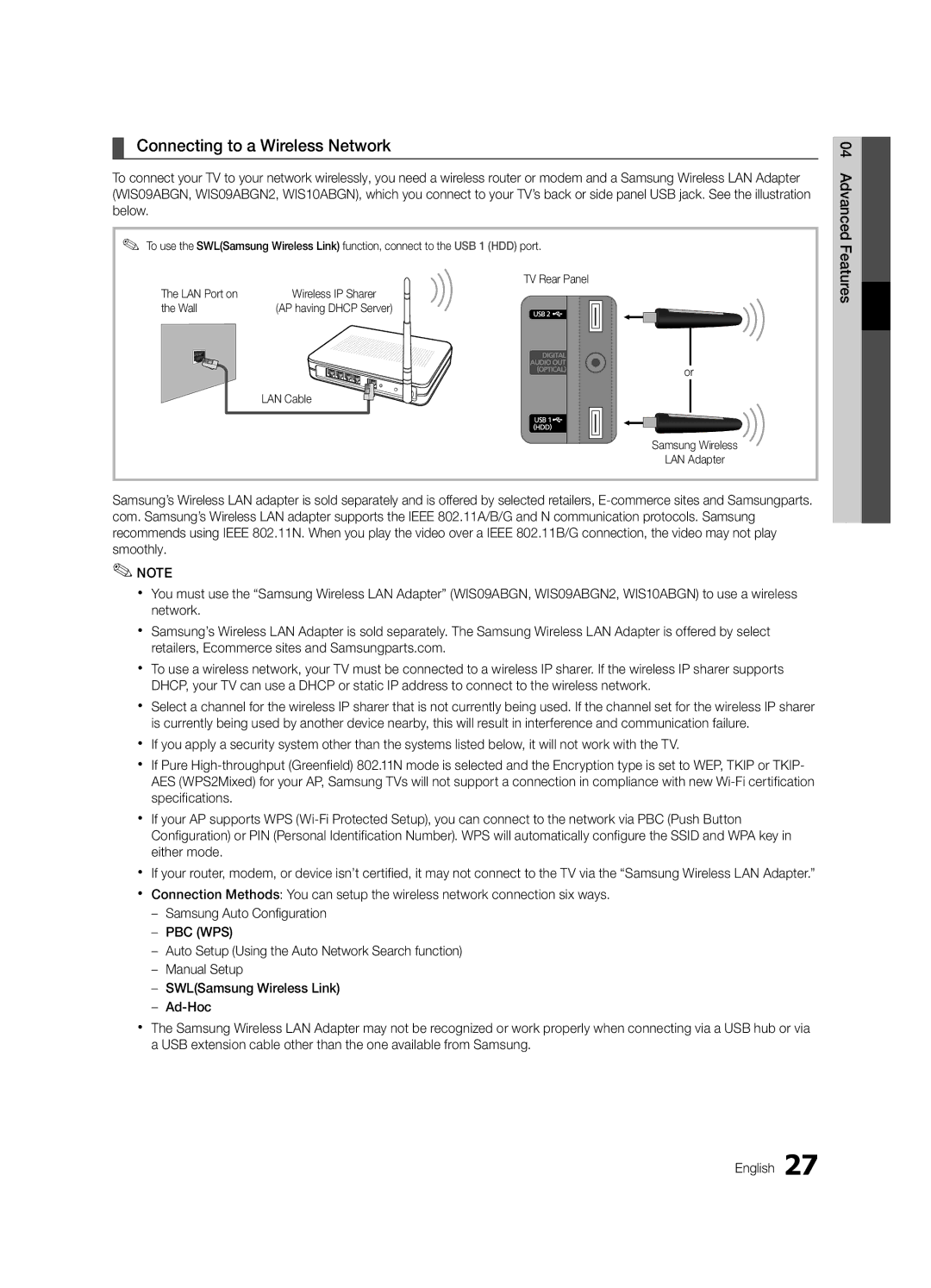 Samsung UA55C8000XRXXT, UA46C8000XRXUM, UA65C8000XRXHC, UA65C8000XRXUM, UA46C8000XRXTW manual Connecting to a Wireless Network 