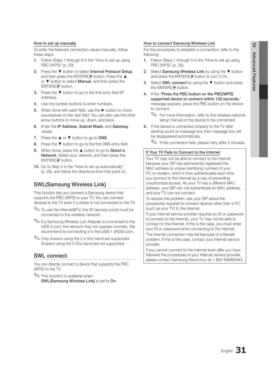 Samsung UA46C8000XRXUM, UA65C8000XRXHC SWLSamsung Wireless Link, SWL connect, To connect, Be disappeared automatically 