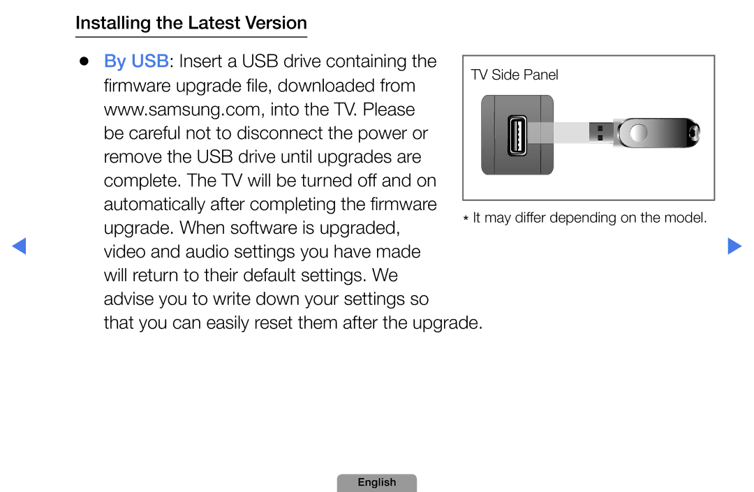 Samsung UA46D5000PMXSQ manual Upgrade. When software is upgraded 