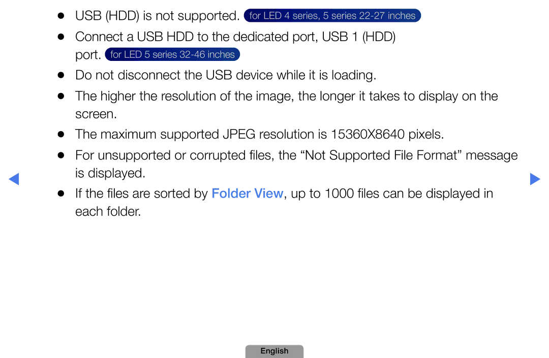 Samsung UA46D5000PMXSQ manual USB HDD is not supported 