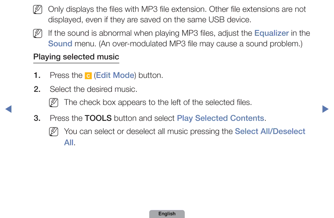 Samsung UA46D5000PMXSQ manual NN The check box appears to the left of the selected files, All 