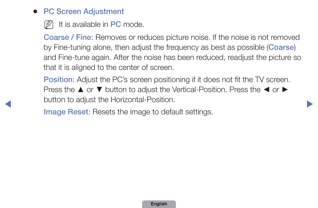 Samsung UA46D5000PMXSQ manual PC Screen Adjustment, NN It is available in PC mode 