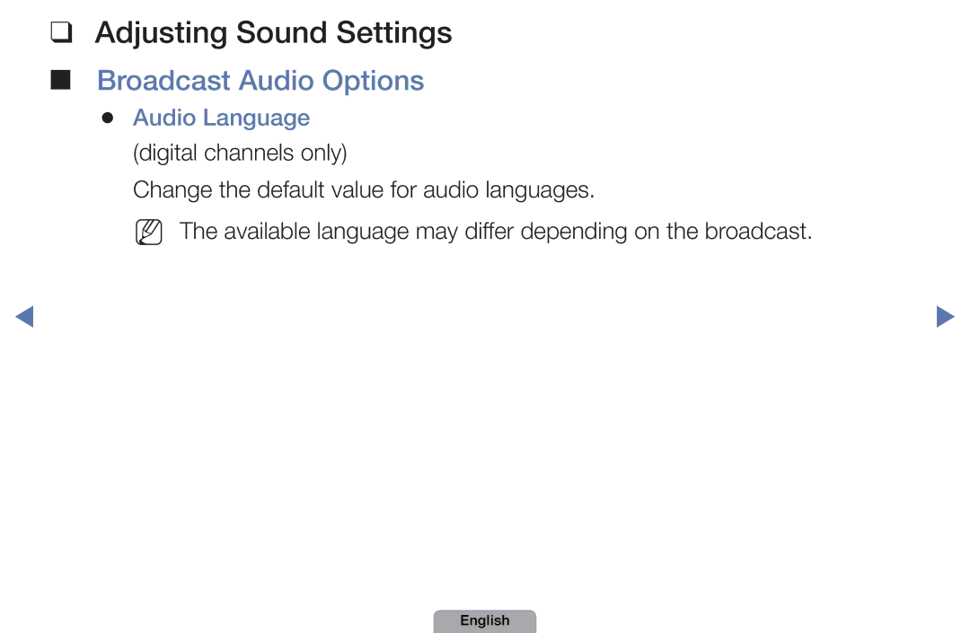 Samsung UA46D5000PMXSQ manual Adjusting Sound Settings, Broadcast Audio Options 