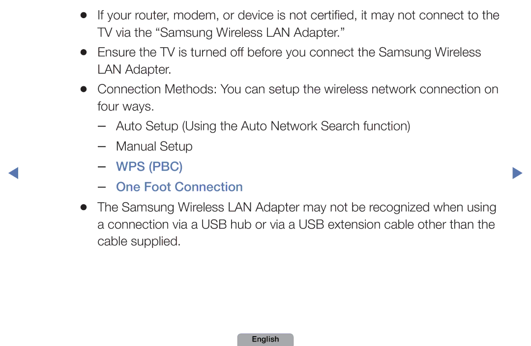 Samsung UA46D5000PMXSQ manual Wps Pbc, One Foot Connection 