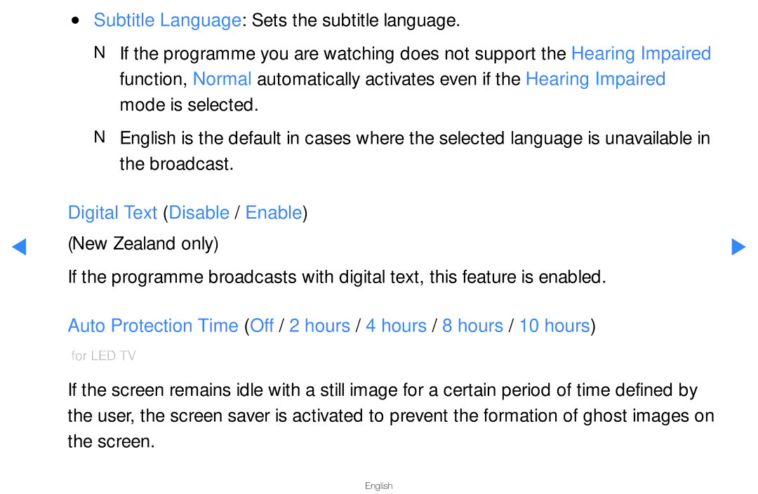 Samsung UA40D5500RMXSQ, UA46D5500RMXSQ manual Subtitle Language Sets the subtitle language, Digital Text Disable / Enable 