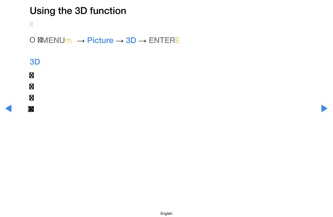 Samsung UA46D5500RMXSQ, UA40D5500RMXSQ manual Using the 3D function, OO MENUm → Picture → 3D → Entere 