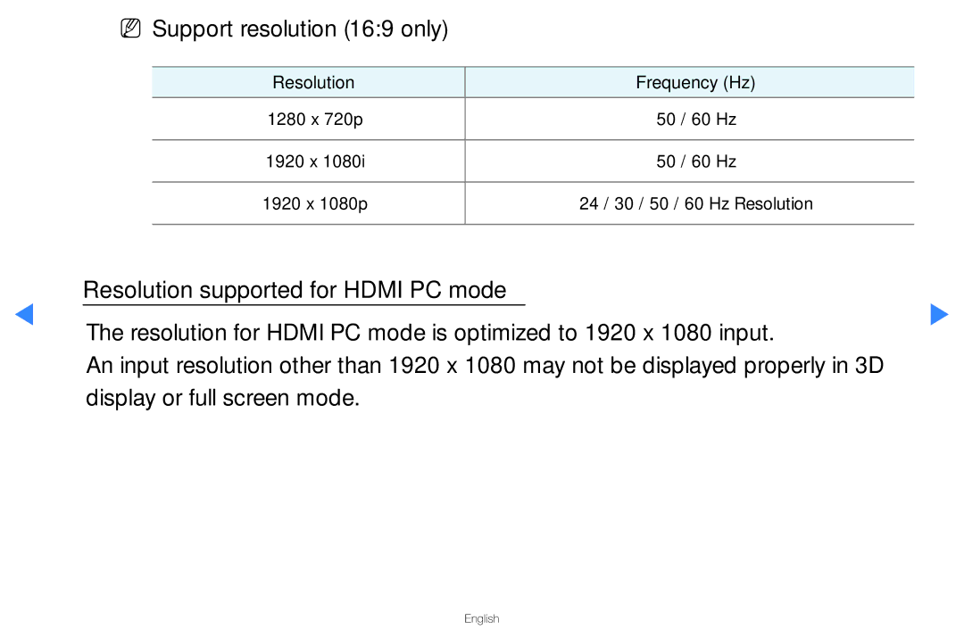 Samsung UA40D5500RMXSQ, UA46D5500RMXSQ manual NN Support resolution 169 only 